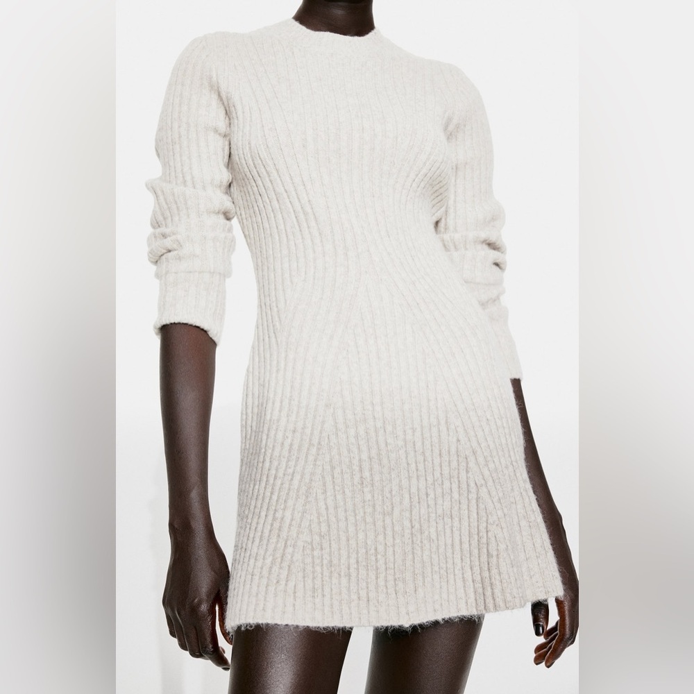 Classic Ribbed Knit Mini Dress - Ivory
